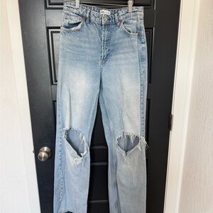 Zara Light Blue Distressed Flare Jeans